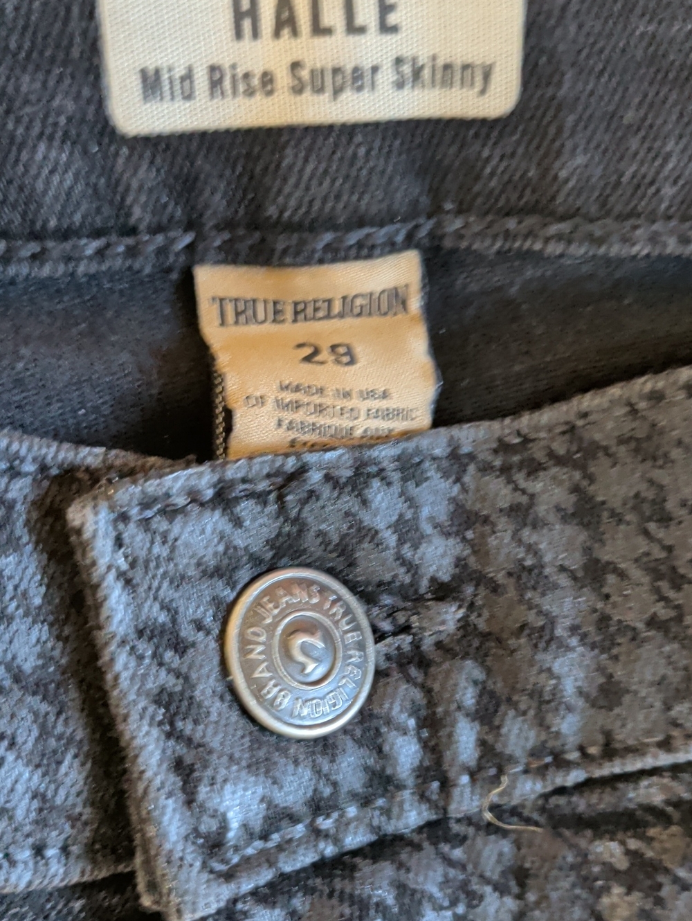 True Religion Black Textured Mid Rise Skinny Jeans